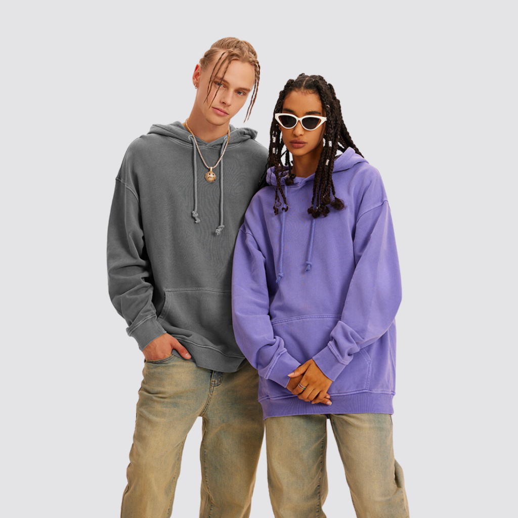 【関税&送料込】Stone Cotton Hoodie Streetwear Unisex Heavyweight Stone Washed Hoodie - Print On